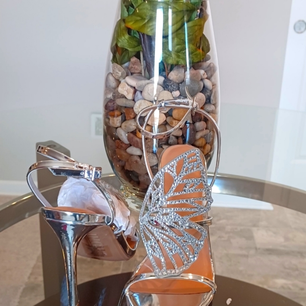 Butterfly silver heels